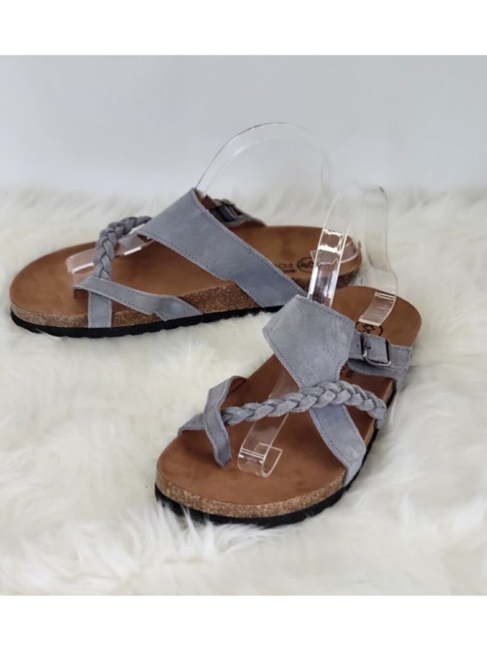 White Mountain Footbeds Womens Gray Suede Flat Comfort Sandals Slides 9 NWOT